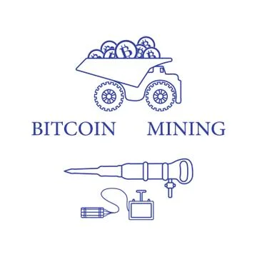 Dumper with bitcoins, dynamite and jackhammer. Stock Illustration