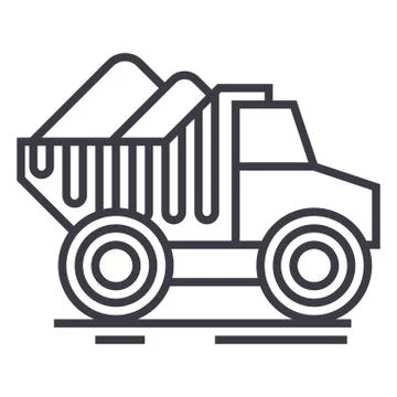 Dumper truck with sand vector line icon, sign, illustration on white backgrou Stock Illustration