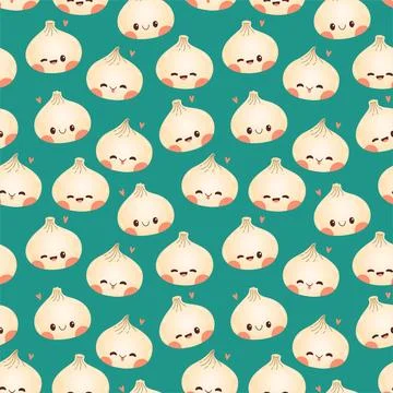 Dumpling and gyoza seamless pattern vector drawing. Traditional Japanese Stock Illustration