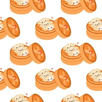 Dumpling and gyoza seamless pattern vector drawing. Traditional Japanese Stock Illustration