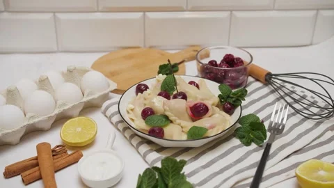 Dumpling with cherries Stock Footage 268576448