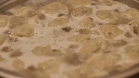 Dumpling cooking in boiling water. Meat Dumplings Stock Footage 82859917