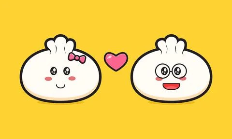 Dumpling fall in love cartoon icon vector illustration Stock Illustration