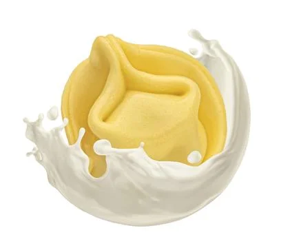 Dumpling falling into sour cream splash isolated on white background Foto stock