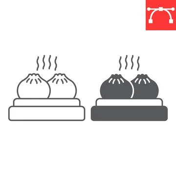 Dumpling line and glyph icon Stock Illustration