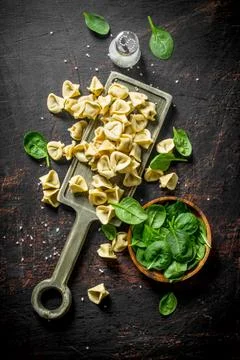 Dumpling with raw beef on cutting Board. Stock Photos
