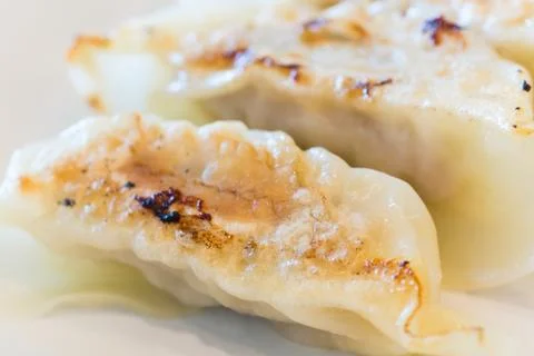 Dumpling on white dish on wood table Foto stock