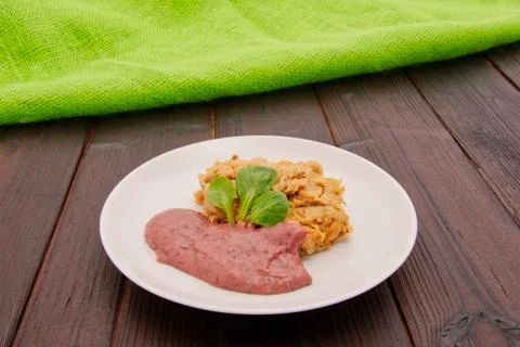 Dumplings with acidic cabbage on a table 스톡 사진