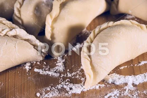 Dumplings and flour Stock Photos