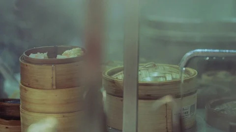 Dumplings in bamboo steamers Stock Footage 89741827