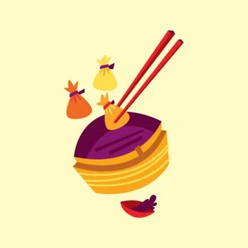 Dumplings with basket steamer Stock Illustration