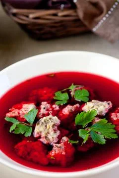 Dumplings in borsch Stock Photos
