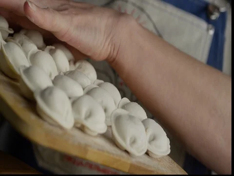 Dumplings fall into the water the view from under the water 2 Stock Footage 71345648