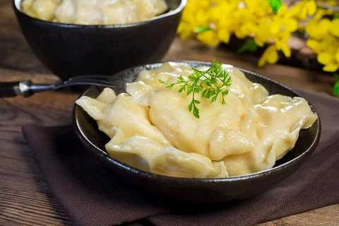 Dumplings, filled with cheese. Stock Photos