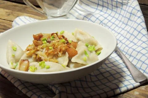Dumplings with greaves Stock Photos