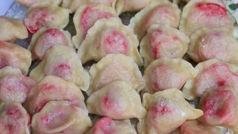 Dumplings with strawberries, fruit dish Stock Photos