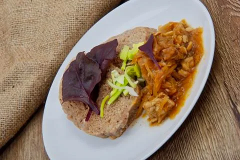Dumplings with vegetable salad on a table 스톡 사진