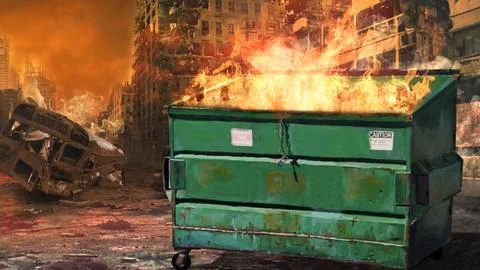 Dumpster Fire Society in Crises Stock Illustration
