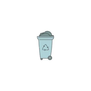 Dumpster with garbage and waste. Vector contour line doodle illustration problem Stock Illustration