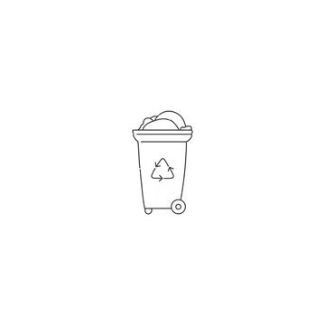 Dumpster with garbage and waste. Vector black white contour line doodle Stock Illustration