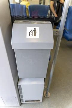 A dumpster on the train. a special garbage can on the train Stock Photos