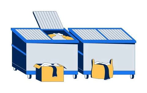 Dumpsters overflowing with clothes 2D cartoon object Stock Illustration