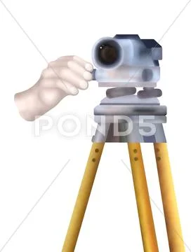 A Dumpy Level on A Tripod with Worker Behind Stock Illustration
