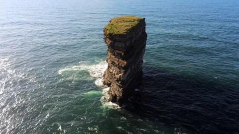 Dun Briste Sea Stack Aerial Stock Footage 113784854