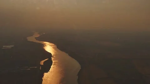 Dunaj river from heli during sunset amazing view flight over the river Stock-Footage 58090679