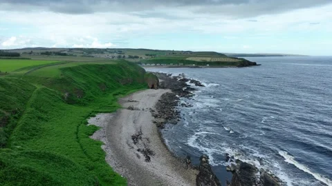 Dunbeath Castle Sutherland Drone Aerial video Stock Footage 247336722