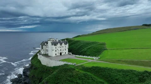 Dunbeath Castle Sutherland Drone Aerial video Stock Footage 247336989