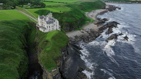 Dunbeath Castle Sutherland Drone Aerial video Stock Footage 247337622