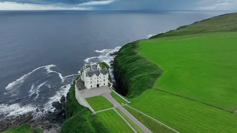 Dunbeath Castle Sutherland Drone Aerial video Stock Footage 247337877