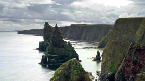 Duncansby Stacks sea stacks and cliffs in Scotland Stock Footage 336794562