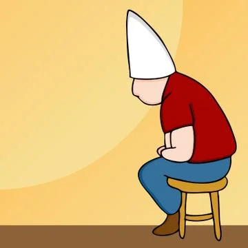 Dunce hat man on stool Stock Illustration