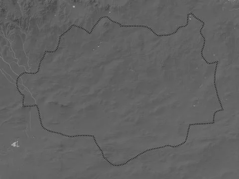 Dundgovi, Mongolia. Grayscale elevation map with lakes and rivers Stock Illustration