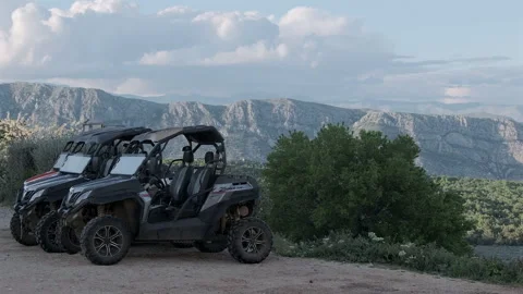 Dune buggies at Mount Srd upper station, Dubrovnik, Croatia, 4k Video stock 274456747