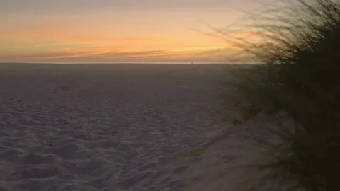 Dune grass and long sandy beach with sunset cinematic Stock Footage 151327886