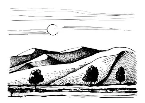 Dunes on the background of trees Stock Illustration