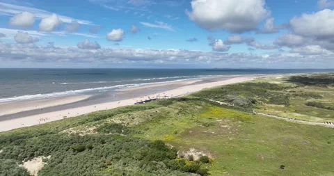 Dunes bordering the dutch north Sea in The Netherlands. Zeeland nature 스톡 동영상 280836489