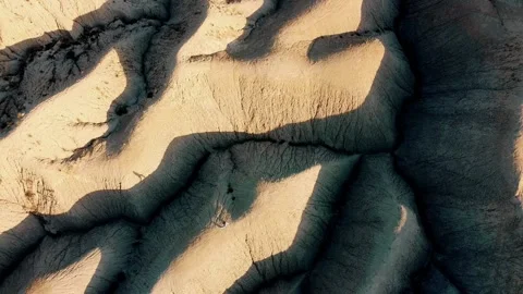 Dunes desert landscape drone point of view of woman on vacations at sunset Stock-Footage 158542196