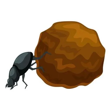 Dung beetle pushing a ball of dung on white background Stock Illustration
