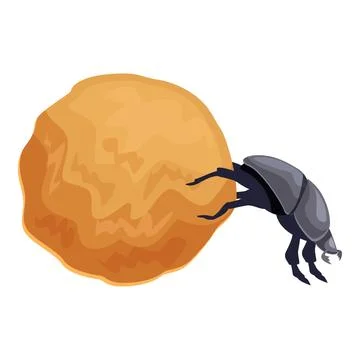 Dung beetle pushing ball of dung through desert Stock Illustration