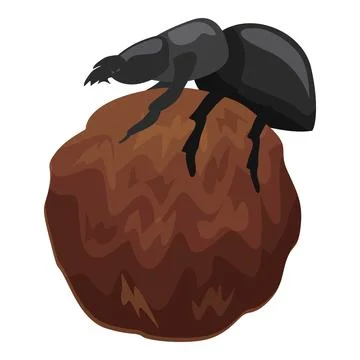 Dung beetle pushing a ball of dung, coprophagous insect working Stock Illustration