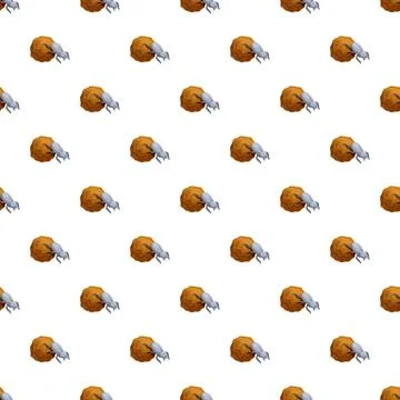 Dung beetle rolling dung ball seamless pattern Stock Illustration