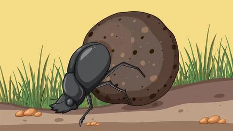 Dung Beetle at Work in Nature Stock Illustration
