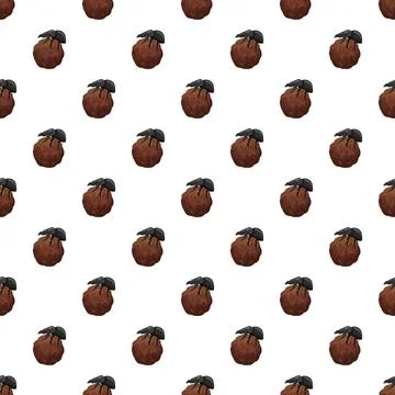 Dung beetles rolling balls seamless pattern repetition Illustrazione stock