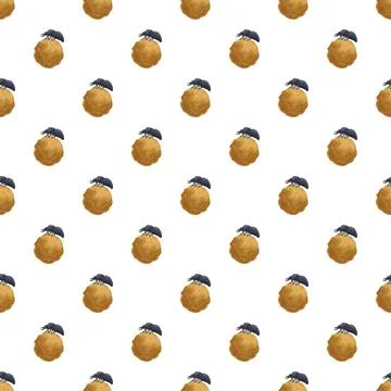 Dung beetles rolling dung balls seamless pattern Stock Illustration