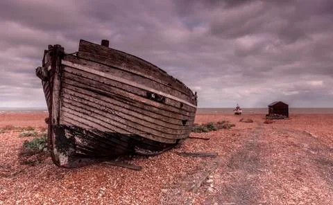 Dungeness hulk on the shingle Stock Photos