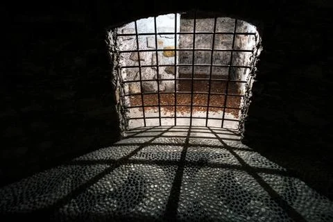 Dungeon old dark prison medieval cell bars Stock Photos